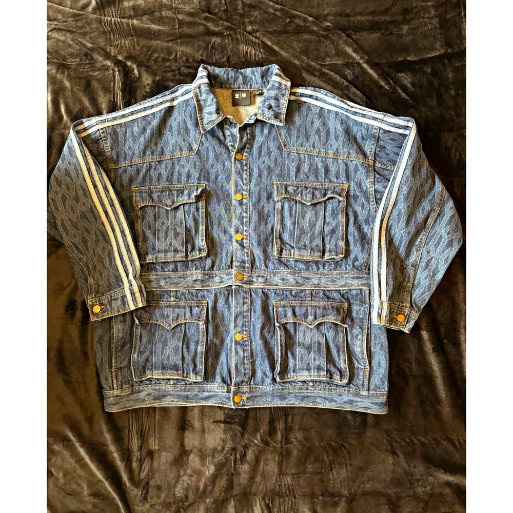 Adidas x Ivy Park Oversized Denim Trucker Jacket 4 Pocket 3-Stripe Women's L